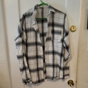 Plaid Button Down Shirt - Black and White